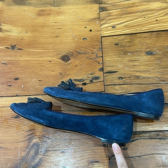 Anne Taylor Navy Blue Velvet Tasseled Point Flat Shoe Size 8 - Picture 4 of 5